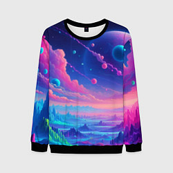 Мужской свитшот Fantastic space landscape - neon glow