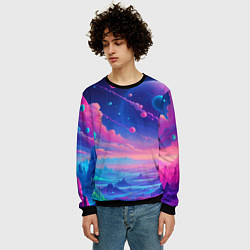 Свитшот мужской Fantastic space landscape - neon glow, цвет: 3D-черный — фото 2