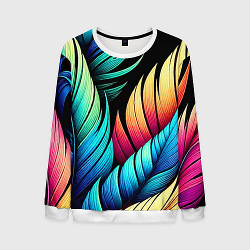 Мужской свитшот Color feathers - neon / 3D-Белый – фото 1