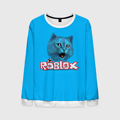 Мужской свитшот Roblox синий кот / 3D-Белый – фото 1