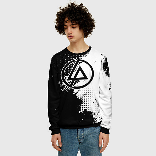 Мужской свитшот Linkin park - черно-белая абстракция / 3D-Черный – фото 3