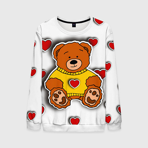 Мужской свитшот Стикер наклейка медвежонок и сердце объемный рисун / 3D-Белый – фото 1