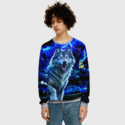 Свитшот мужской Грозовой волк с молниями, цвет: 3D-меланж — фото 2