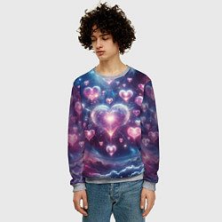 Свитшот мужской Космические сердца - звезды, цвет: 3D-меланж — фото 2