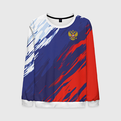 Мужской свитшот Россия Sport брызги красок триколор / 3D-Белый – фото 1