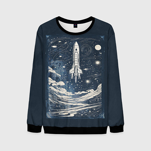 Мужской свитшот Винтажный постер космос титан ракета / 3D-Черный – фото 1