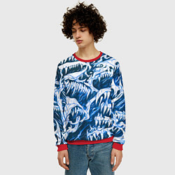 Свитшот мужской Белые клыки на синем фоне, цвет: 3D-красный — фото 2