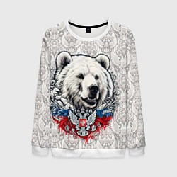 Свитшот мужской Белый медведь и белый герб России, цвет: 3D-белый
