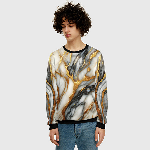 Мужской свитшот Мрамор - текстура / 3D-Черный – фото 3