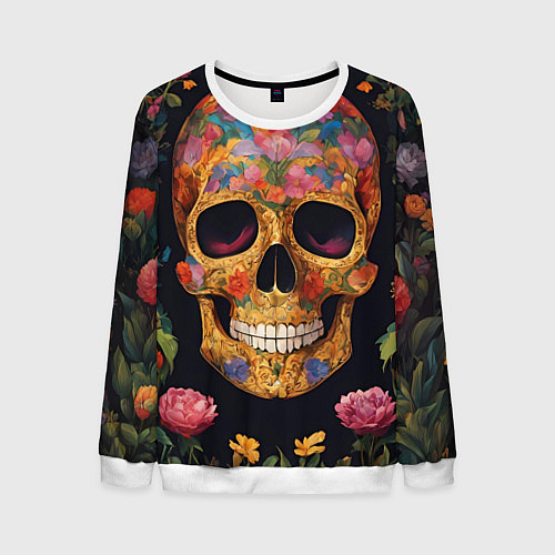 Мужской свитшот Bright colors and skull / 3D-Белый – фото 1