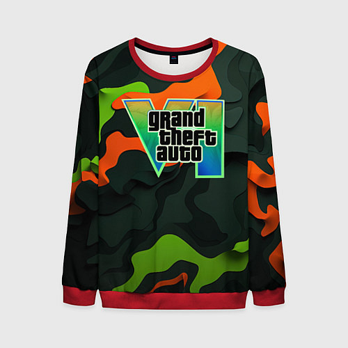 Мужской свитшот Gta лого зелено-оранжевый камуфляж / 3D-Красный – фото 1