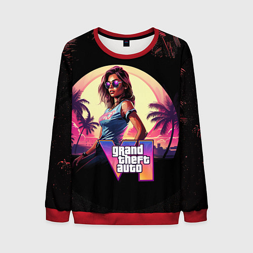 Мужской свитшот GTA 6 logo девушка / 3D-Красный – фото 1