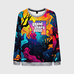 Свитшот мужской GTA 6 logo яркий неоновый камуфляжный стиль, цвет: 3D-меланж