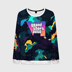 Свитшот мужской GTA 6 logo яркий неоновый камуфляжный стиль, цвет: 3D-белый
