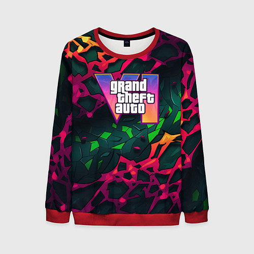 Мужской свитшот GTA 6 logo яркий неоновый камуфляжный стиль / 3D-Красный – фото 1