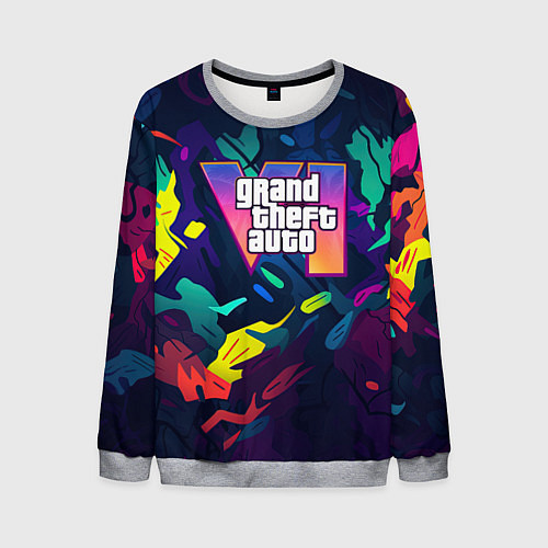 Мужской свитшот GTA 6 logo яркий неоновый камуфляжный стиль / 3D-Меланж – фото 1