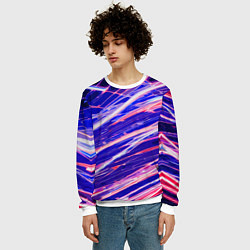 Свитшот мужской Белые и красные линии на синем фоне, цвет: 3D-белый — фото 2
