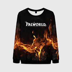 Мужской свитшот Palworld логотип на черном фоне с огнем