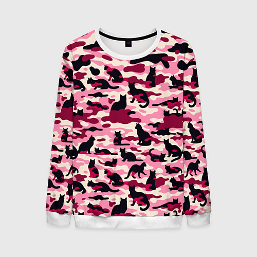 Мужской свитшот Камуфляжные розовые котики / 3D-Белый – фото 1