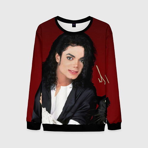 Мужской свитшот Michael Jackson с пантерой и автографом / 3D-Черный – фото 1