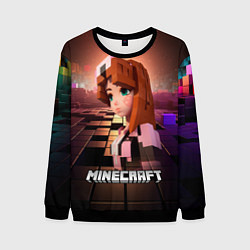 Свитшот мужской Minecraft девушка в мире кубиков, цвет: 3D-черный