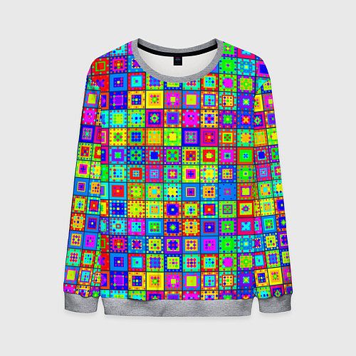 Мужской свитшот Узор из разноцветных квадратов / 3D-Меланж – фото 1