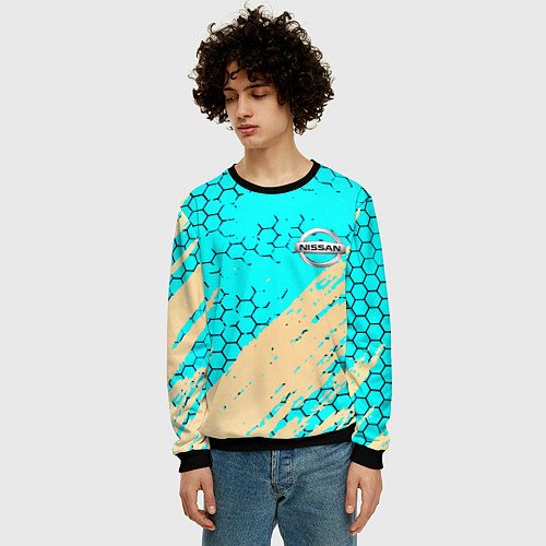 Мужской свитшот Nissan текстура краски / 3D-Черный – фото 3