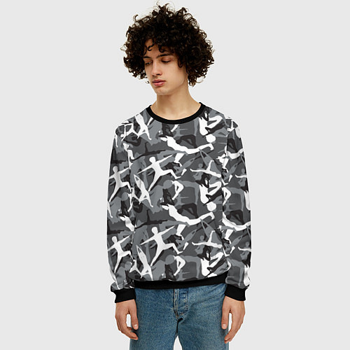 Мужской свитшот Гимнастика - камуфляж / 3D-Черный – фото 3