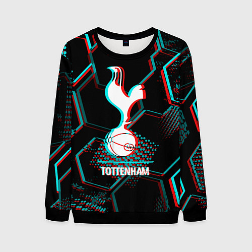 Мужской свитшот Tottenham FC в стиле glitch на темном фоне / 3D-Черный – фото 1