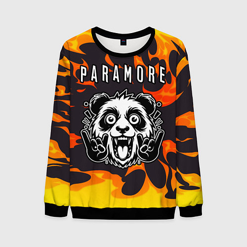 Мужской свитшот Paramore рок панда и огонь / 3D-Черный – фото 1