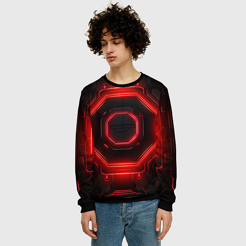 Мужской свитшот Nvidia style black and red neon / 3D-Черный – фото 3