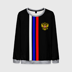 Свитшот мужской Герб РФ триколор полосы, цвет: 3D-меланж