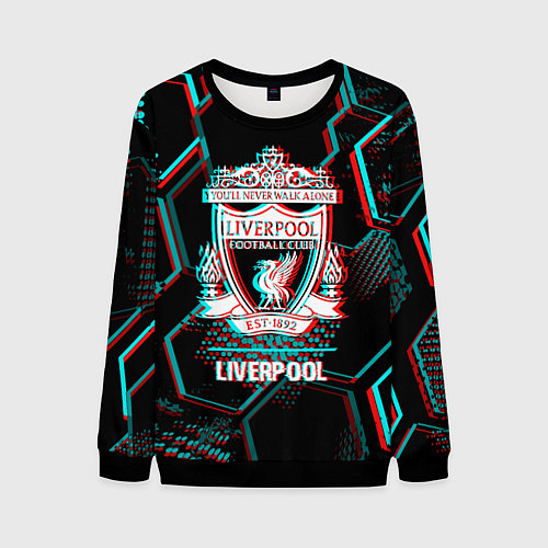 Мужской свитшот Liverpool FC в стиле glitch на темном фоне / 3D-Черный – фото 1