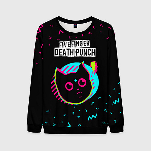 Мужской свитшот Five Finger Death Punch - rock star cat / 3D-Черный – фото 1