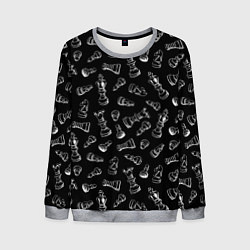 Мужской свитшот Много шахматных фигур на черном паттерне