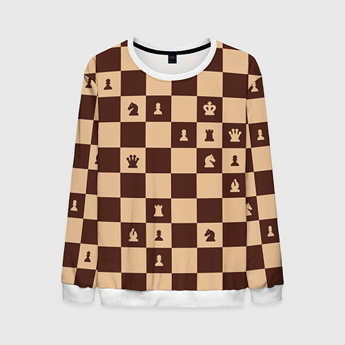 Мужской свитшот Коричневая шахматная доска / 3D-Белый – фото 1