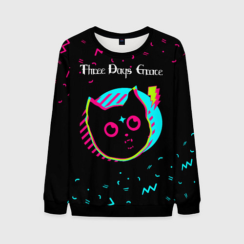Мужской свитшот Three Days Grace - rock star cat / 3D-Черный – фото 1
