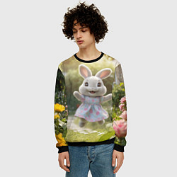 Свитшот мужской Забавный белый кролик в платье, цвет: 3D-черный — фото 2