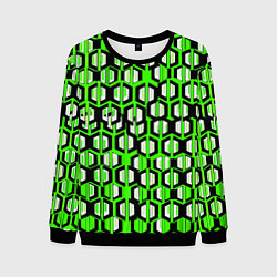 Свитшот мужской Техно узор из шестиугольников зелёный, цвет: 3D-черный