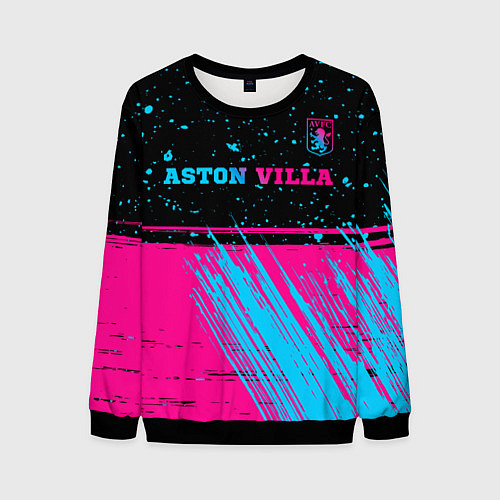 Мужской свитшот Aston Villa - neon gradient посередине / 3D-Черный – фото 1