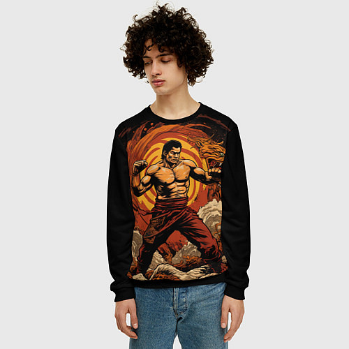 Мужской свитшот Муай тай боец в стойке / 3D-Черный – фото 3