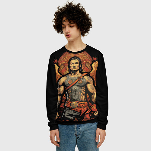 Мужской свитшот Муай тай боец с крыльями за спиной / 3D-Черный – фото 3