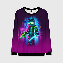 Свитшот мужской Cyberpunk and Minecraft - collaboration ai art, цвет: 3D-черный