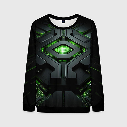 Мужской свитшот Объемная абстрактная яркая зеленая фигура на черно / 3D-Черный – фото 1