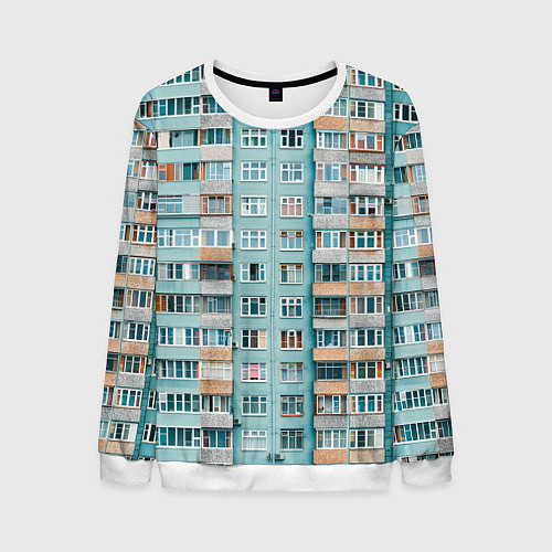 Мужской свитшот Хрущёвка в голубых тонах / 3D-Белый – фото 1
