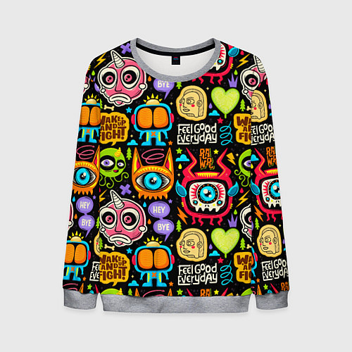 Мужской свитшот Feel good every day motivation monsters pattern / 3D-Меланж – фото 1