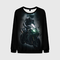 Мужской свитшот Мотоциклист на спортивном байке черный фон