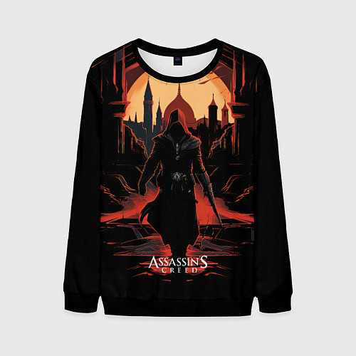Мужской свитшот Assassins creed заброшенный старый город / 3D-Черный – фото 1