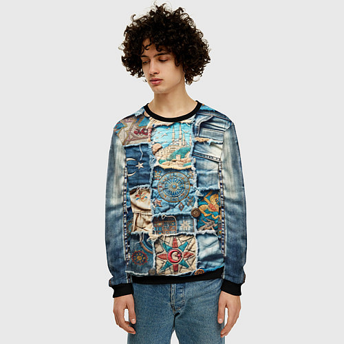 Мужской свитшот Пэчворк из Турции / 3D-Черный – фото 3