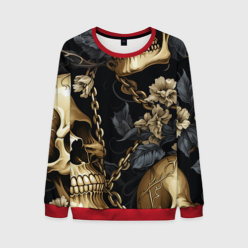 Мужской свитшот Золотые черепа с цепями / 3D-Красный – фото 1